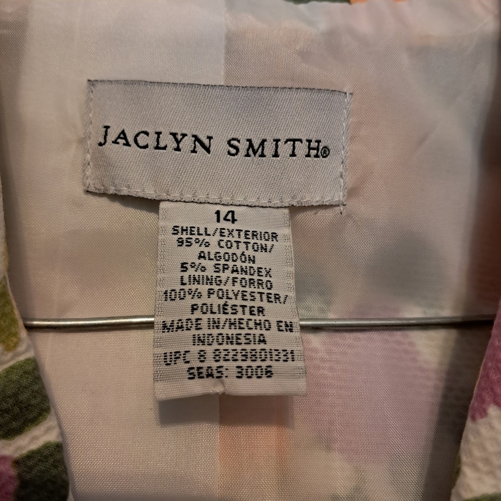 Jaclyn Smith Cotton Floral print Lined 3/4 Sleeve Jacket Size 14 - Picture 6 of 7